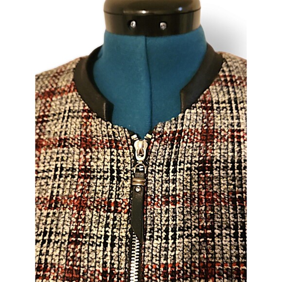 VEX Collection Women’s Blazer Size 36 Tweed Jacket Zipper Pockets Vegan Leather - Picture 3 of 10